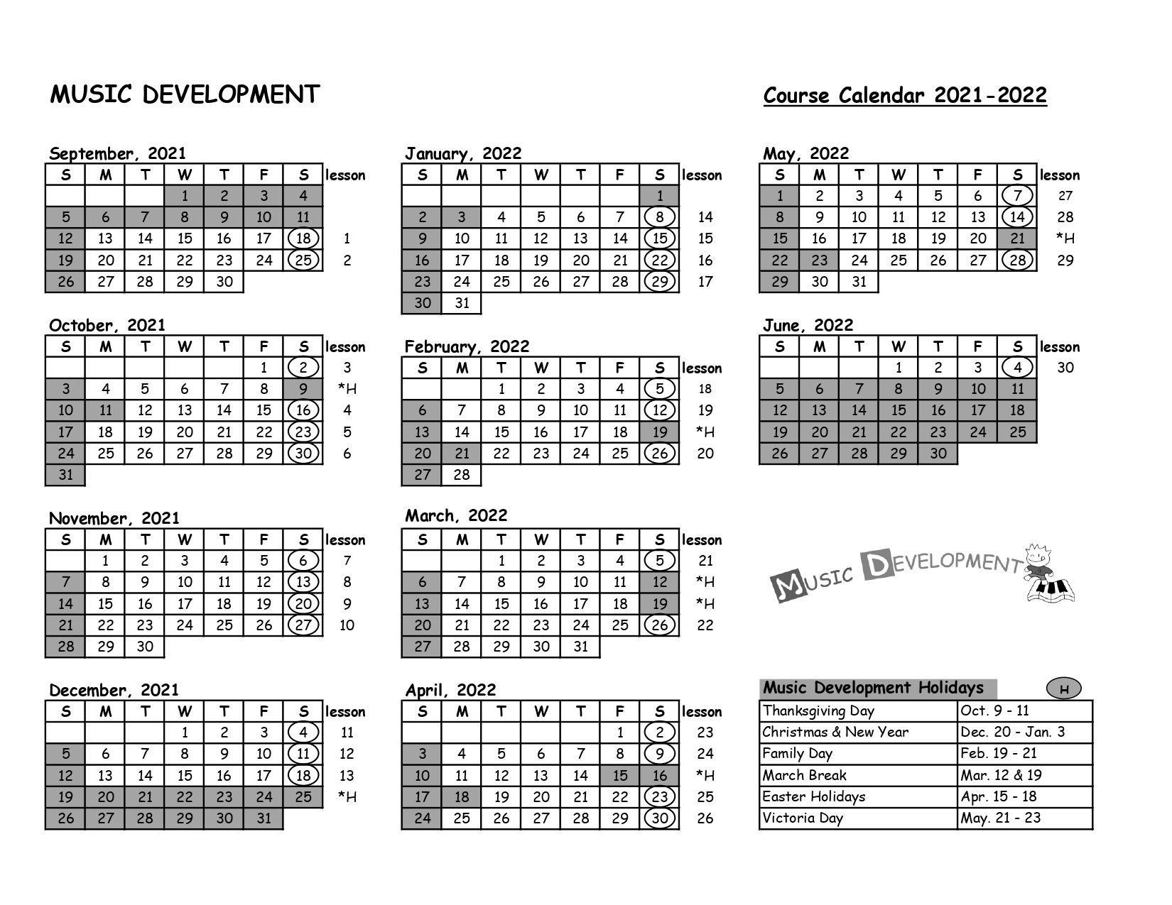 Music Development Calendar 21-22